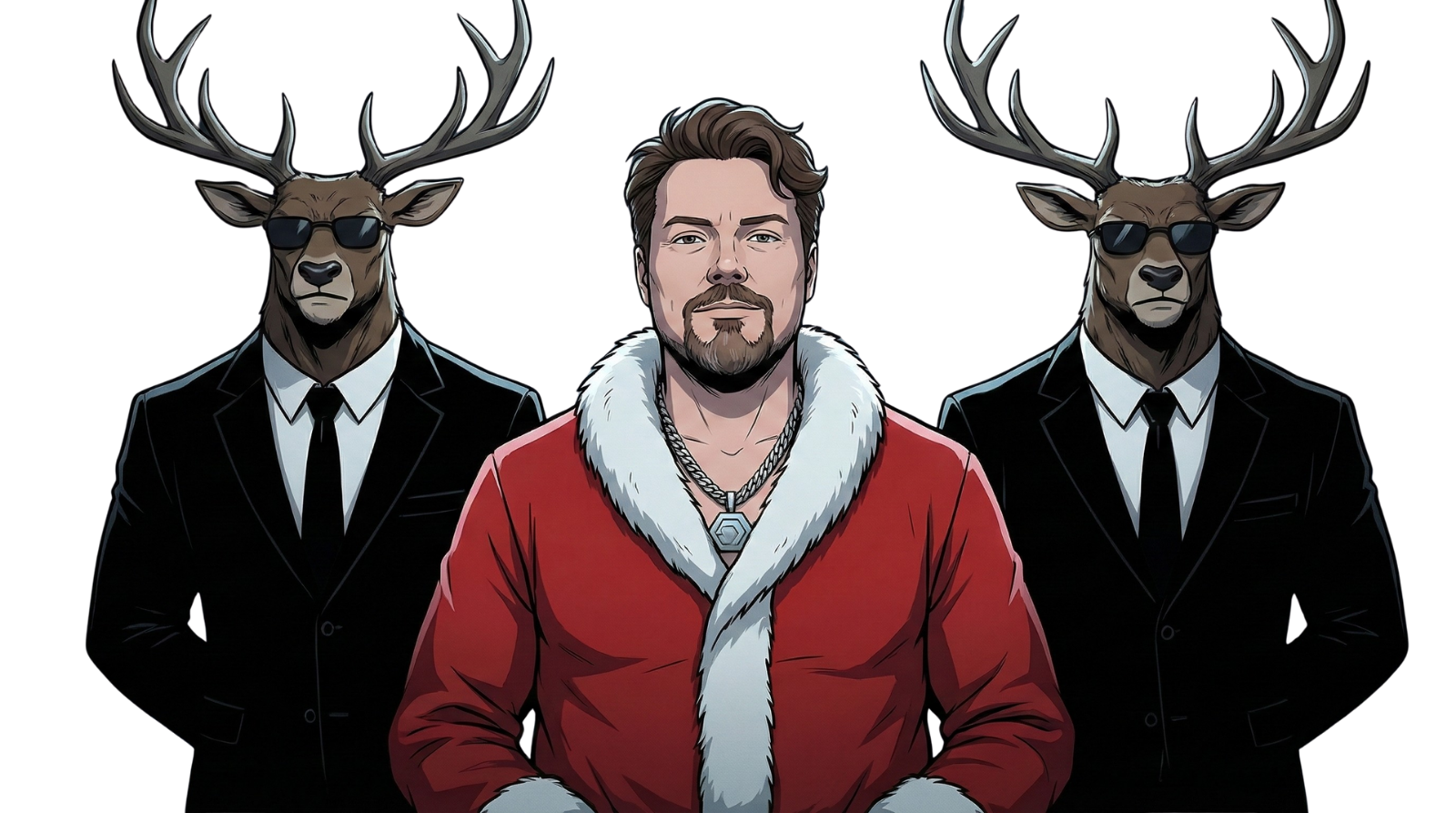 PulseChain Christmas Santa protected by reindeer bodyguards